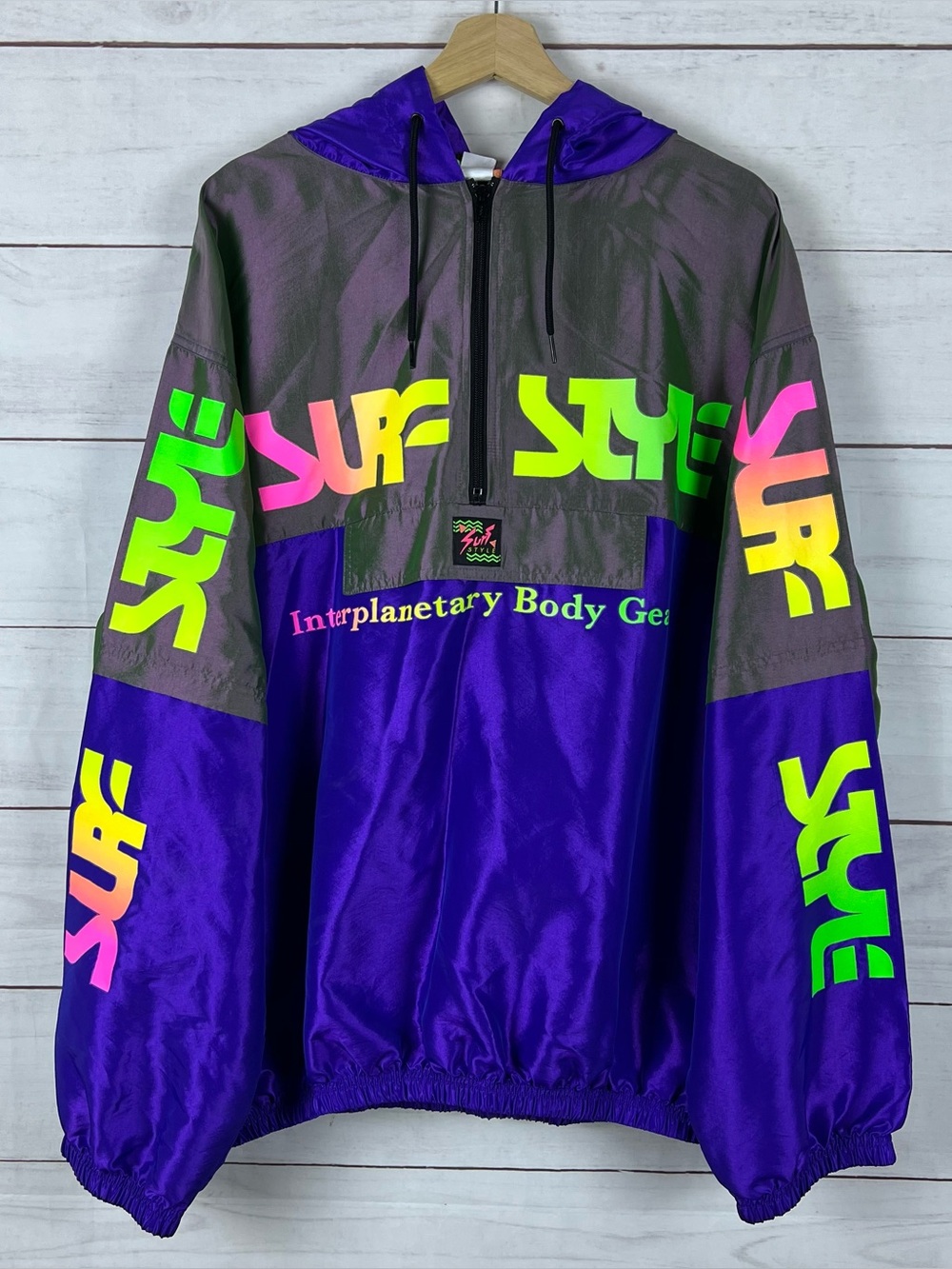 Vtg Surf Style Interplanetary Body Gear 1/4 Zip Pullover Windbreaker Mens 2XL